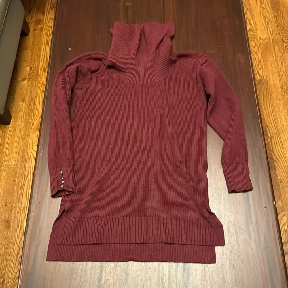 White House Black Market cranberry wool knit cowl neck long sweater size medium